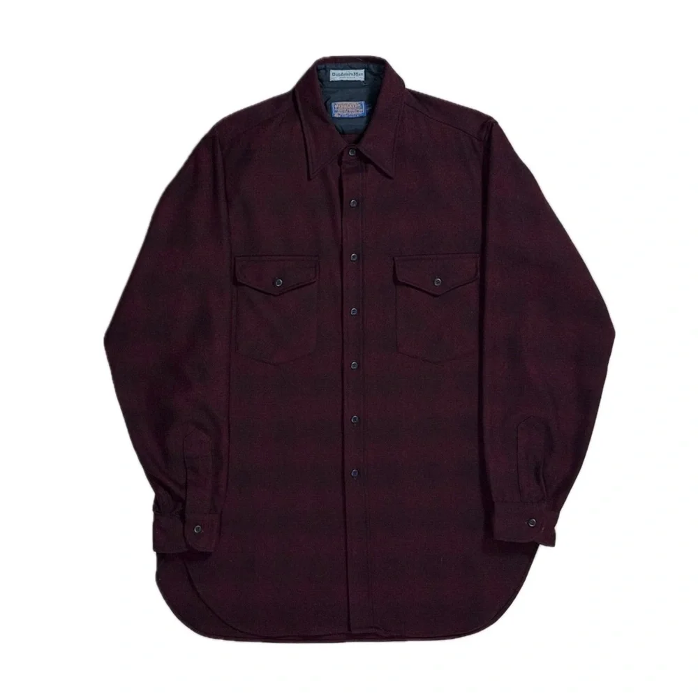 Vintage Pendleton Made in USA virgin wool burgundy plaid flannel men large long